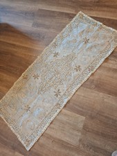 Cream Gold Bead Embroidered Pattern Table Drape - L50inch/W19.5inch - Unbranded