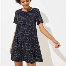 LOFT Black White Polka Dot Stretch Comfy Swing T-Shirt Dress Small S 2 4 6 (A3)