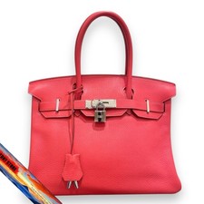Borsa a mano Hermès Birkin 30 T Togo Rouge Pivoine Silver Hardware