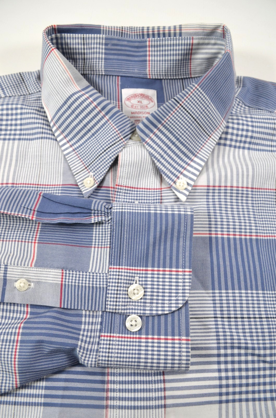 Brooks Brothers Madison Shirt Men's XL Plaid Blue White & Red Long Sleeves thumbnail 3
