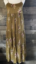 Madewell Olive Green Floral Long Tiered Sundress Flowy Sheer Lightweight Sz 4