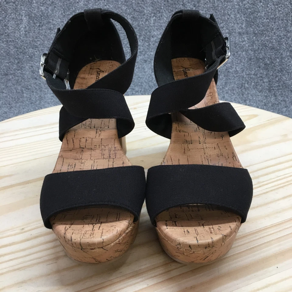 American Eagle Outfitters Heels Womens 9.5 Strappy Black Open Toe Buckled Block - Image 4 of 4