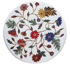 Modern Art Corner Table Top for Home Decor Round Shape White Marble Coffee Table