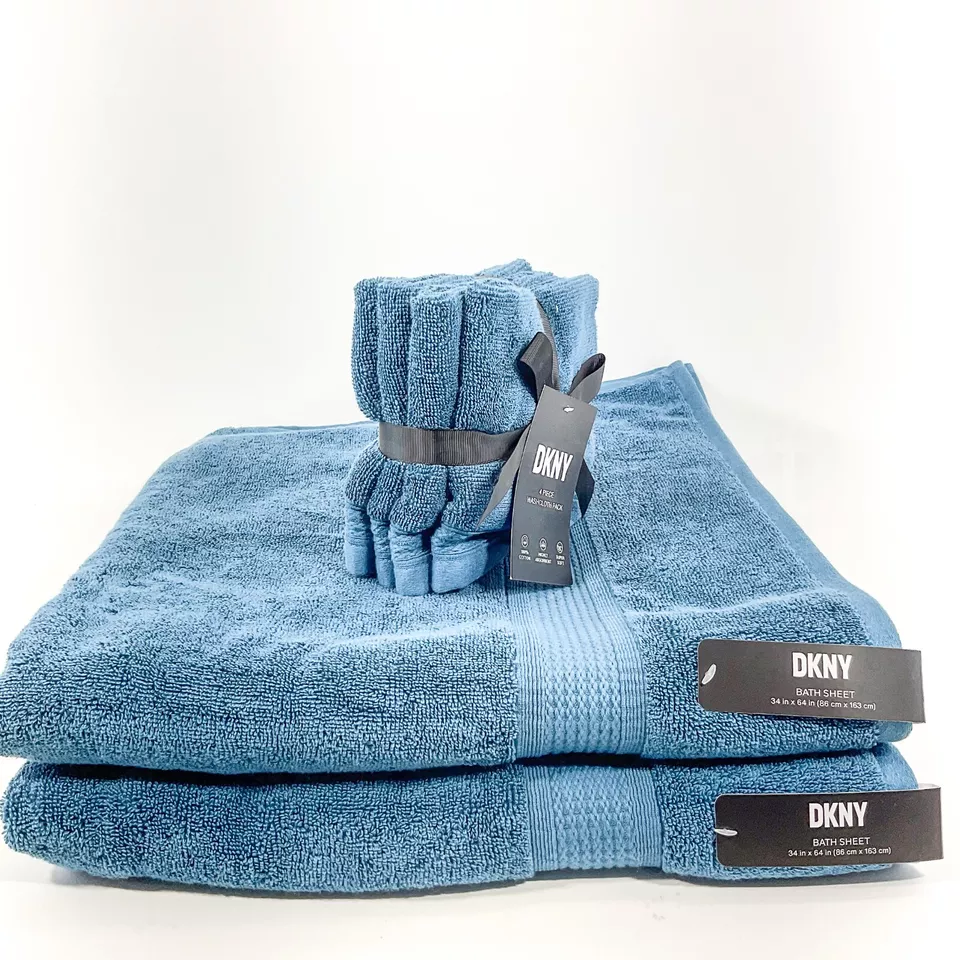DKNY Oversize 34" x64" (2) Bath Sheets (4) Wash 6Pc Blue 100% Cotton Towels New - Image 4 of 4