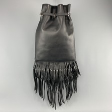 Roberto Cavalli Black Leather Studded Fring Bucket Backpack Bag