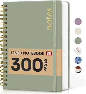 Lined Spiral Notebook Journal for Work, 300 Pages Thick B5 B - Green