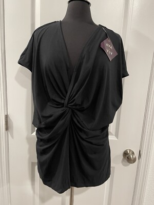 NWT Ava & Viv Black  Twist Tie Front Short Sleeve Stretch Top Size 2X