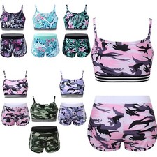 DE Kinder Mädchen Outfit Camisole Weste mit Bottoms Set Ärmellos Sportanzug Yoga