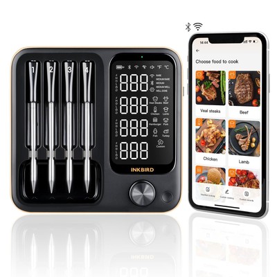 Wireless Meat Thermometer with 4 Probes, Inkbird WiFi Digital Food Thermomete...