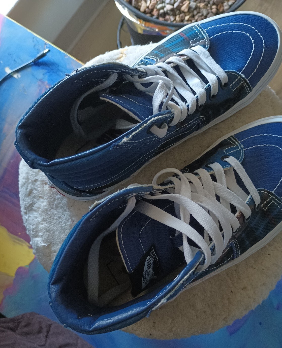 SAOLA Top alto Vans Sk8 Hi Big Reveal ragazzi 5 5 donne 7 bulloni blu bianco molto pulito