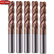 5Pcs 1/2" 4 Flute Solid Carbide 2" LOC x 4" OAL Long End Mills - TiSiN Coated