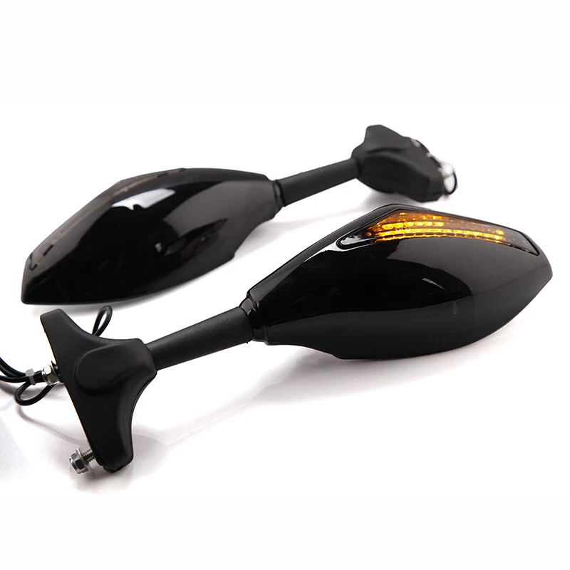 Espejos retrovisores laterales negros brillantes + intermitente LED para Kawasaki Z750S 2005 2006 Foto 4 de 4