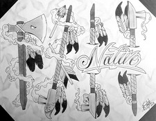 Original Native Tattoo Flash Sheet, 11x14" hand drawn by Matt Stick 3