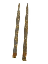 VINTAGE MCM PAIR GOLD LUCITE GOLD FLECK 12” CANDLES