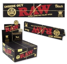 5 PACKS RAW Black King Size Slim "INSIDE OUT" Rolling Papers for "Backrolling"