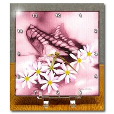 On Sale! 3dRose dc_11749_1 Desk Clock 6" x 6" Butterfly Flowers Pink