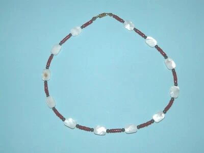 Collier ras du cou surfer nacre blanche corail rouge hématite UNIK - Photo 1/4