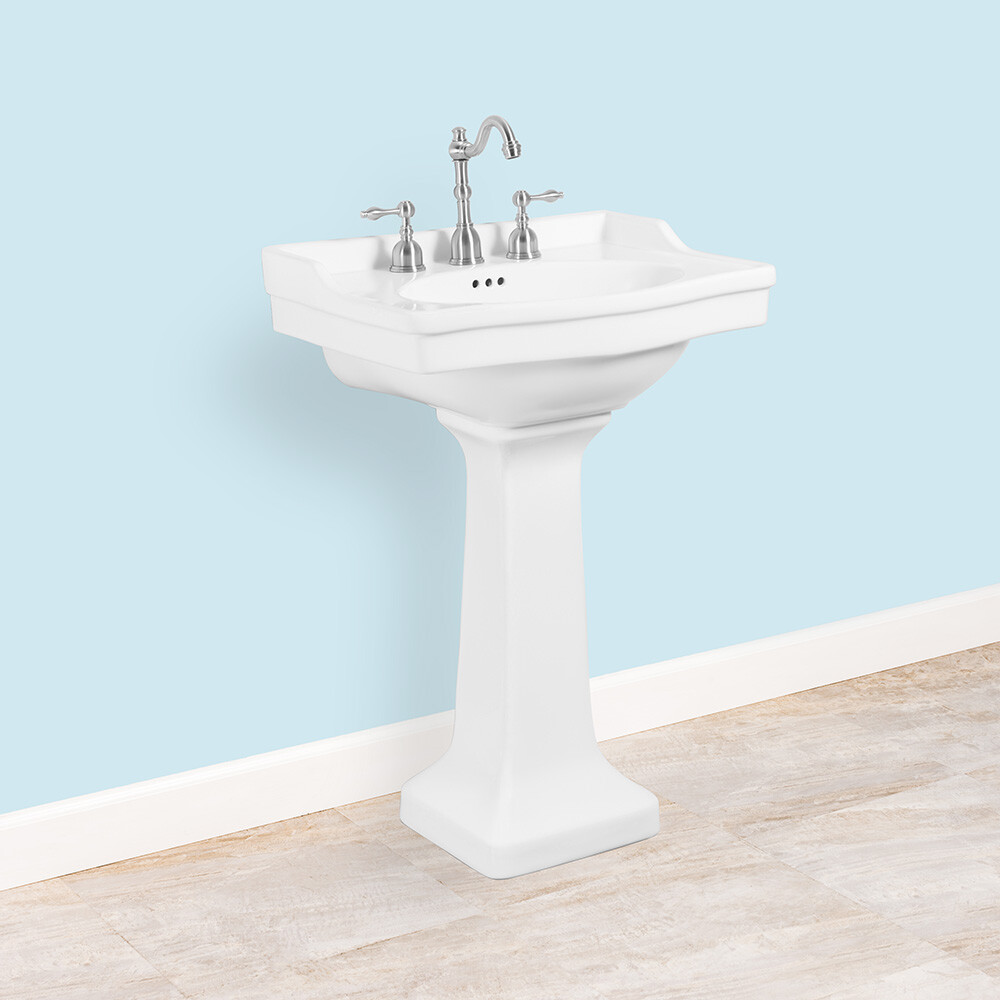 Miuara 21 Inch Pedestal Sink – White Ceramic Bathroom Sink With Overflow, 1 Hole, Space-Saving Combo