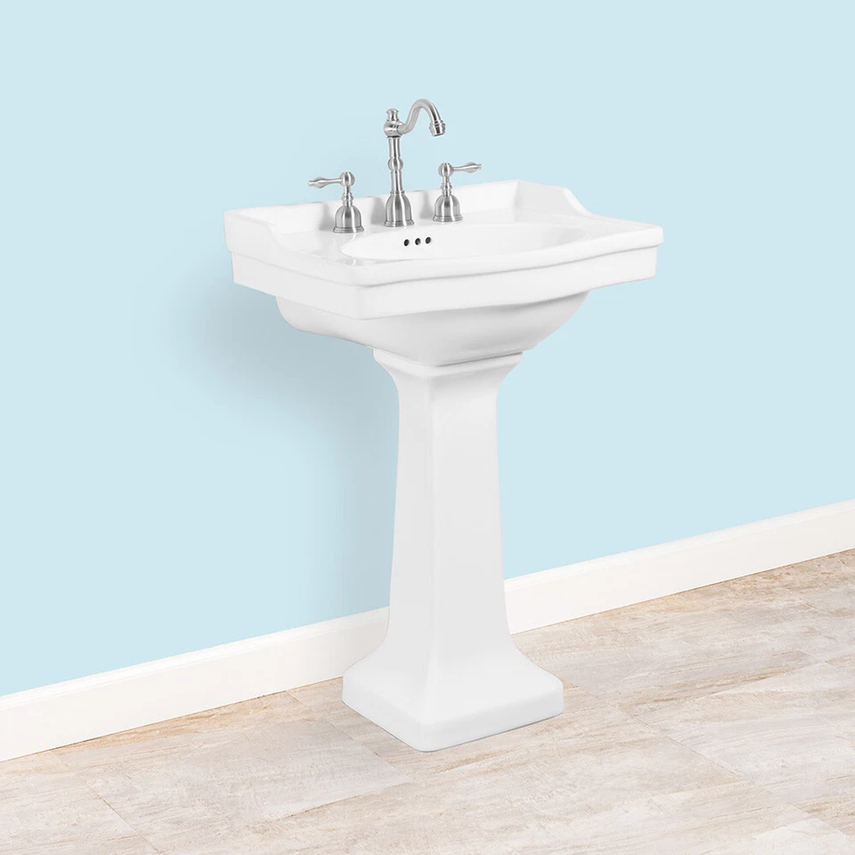 Fregadero de pedestal de baño Romano 2829 con salpicaduras traseras, rectangular, 24''x19''x34"" Foto 2 de 4