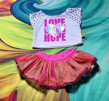 Build a Bear White Love Hope Rainbow Shirt Tulle Sequin Skirt Teddy Clothes 57