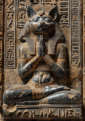 Altägyptische Bastet Kunstdruck Yoga Katze Göttin Statue Stil mystisch AC57