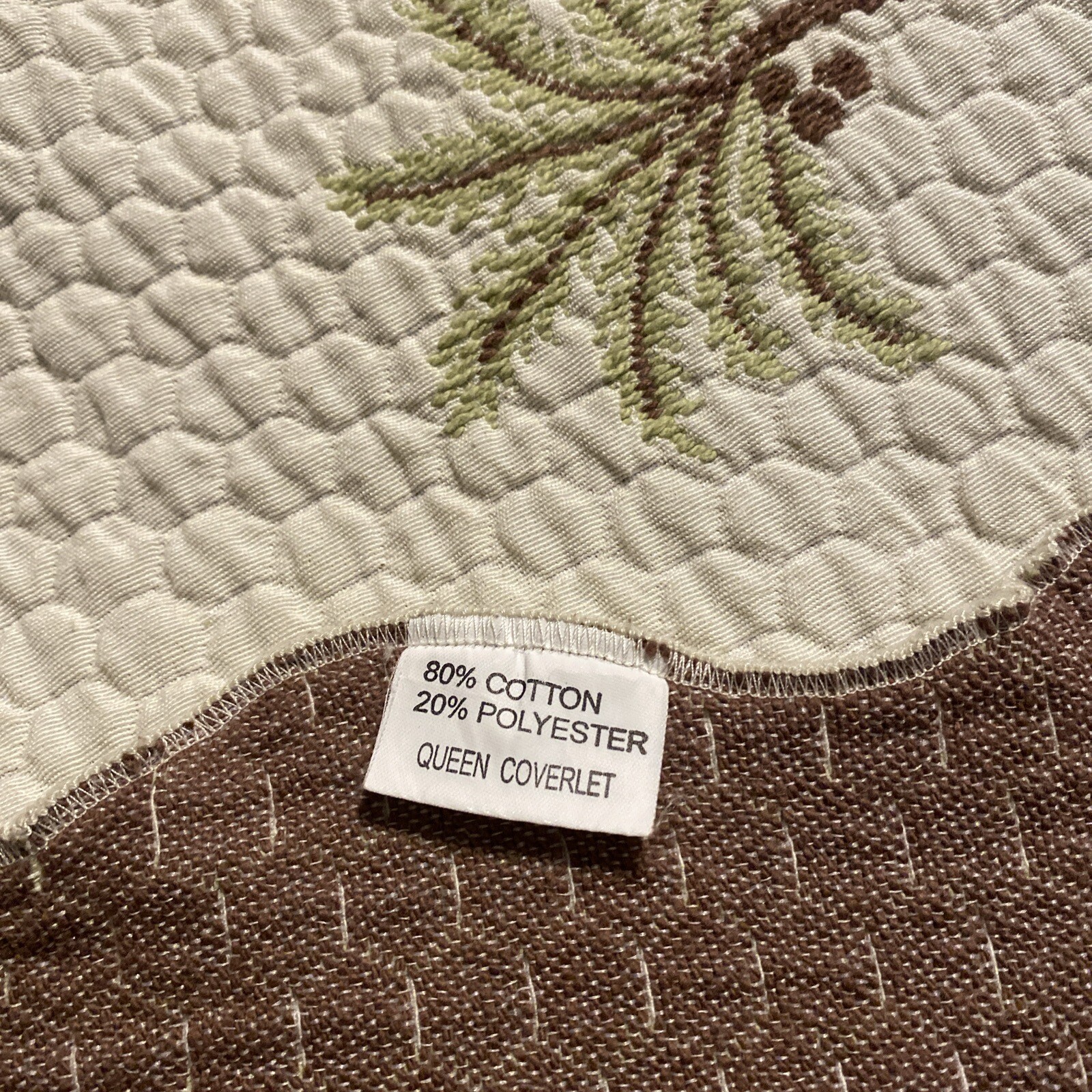Queen matelasse coverlet, tropical Palm Tree, ivory cream color