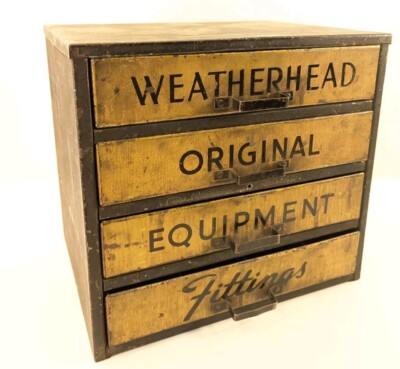 Vtg Weatherhead Original Equipment Fittings Metal 4 Drawer Store Display Cabinet