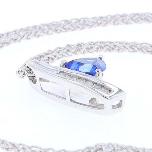Synthetic Sapphire White Gold Ribbon Pendant w/ Diamond Accents GV166716 - Picture 3 of 24