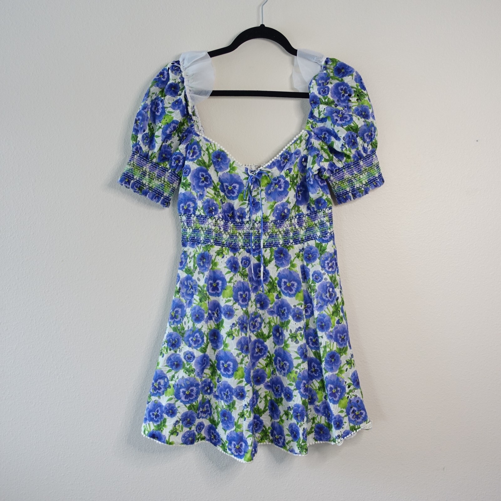 Alice + Olivia Crawford Floral Eyelet Mini Dress Womens 6 Blue Green Puff  NWT | eBay