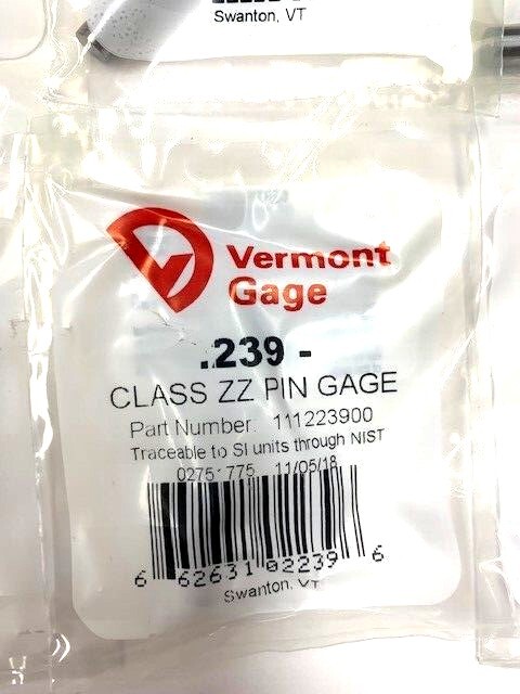 Vermont Gage Class ZZ Pin Gage Inch Set, Steel, .2510 - .5000, NOGO/MINUS, 101