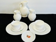 Vintage Child  s Dish Set Plastic White Hobnail 11 Piece Set With Cherries HTF