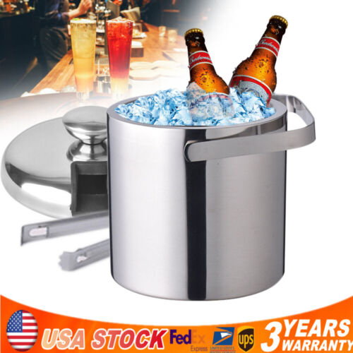1300ML Double-Wall Stainless-Steel Insulated Ice Bucket With Lid and Ice Tong