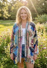 NEW Johnny Was Velvet Silk Kimono L Large REVERSIBLE Wrap Jacket Pockets NWOT