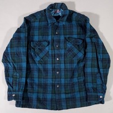 Pendleton Board Shirt Mens L Blue Plaid 100 Wool Loop Collar True 50s Vintage