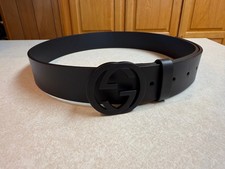 Gucci 100 Black Matte Leather Interlocking G Buckle Decorated Belt 487040