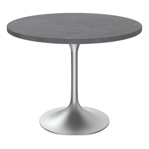 LeisureMod Verve 36" Round Dining Table Sintered Stone Top and Chrome ...