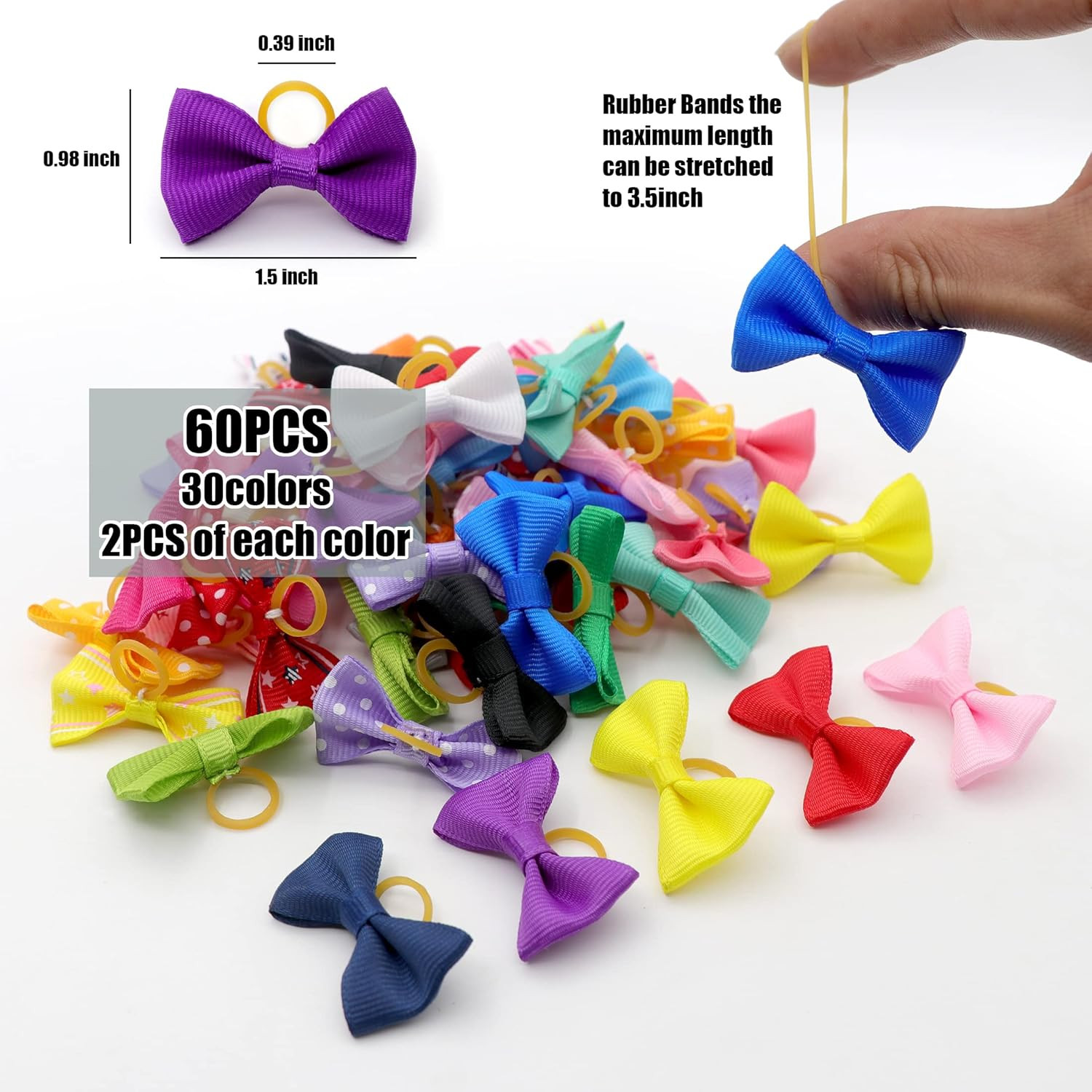 60PCS Cute Puppy Dog Small Bowknot Hair Bows with Rubber Bands, Mix Colors
