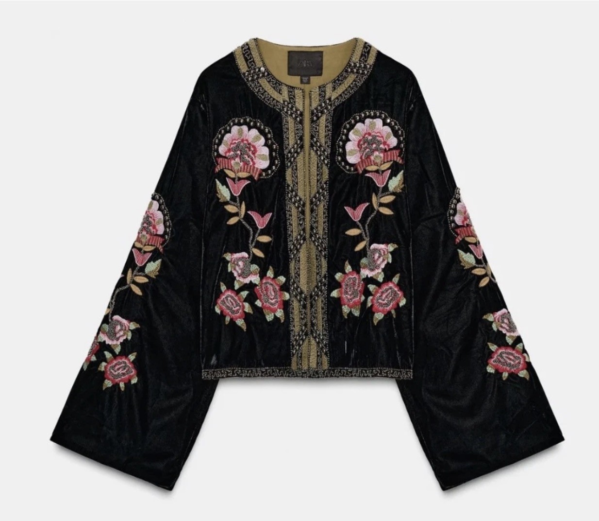 ZARA Velvet Jacket with Floral Embroidery Embroidered & Beads Size S 7521/214