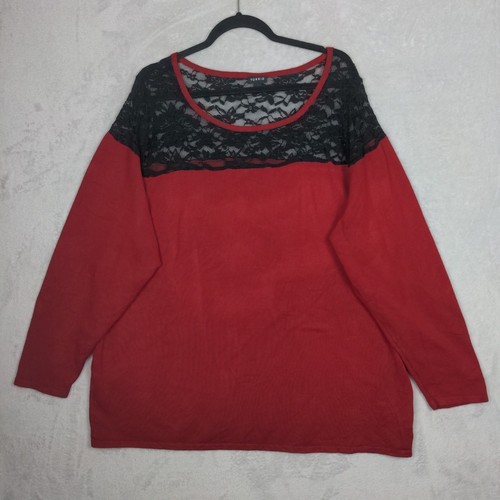 Torrid Sweater Women 4(4X) Red Knit Floral Lace Lightweight Romantic Whimsigoth - Picture 2 of 10