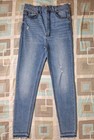 Stradivarius Blue Denim Super High Waist Raw Hem Skinny Stretch Jeans - Size 14