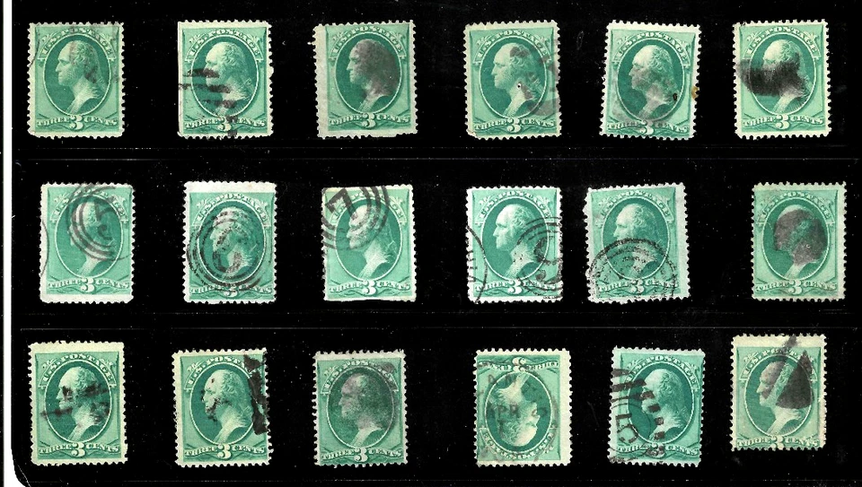 Collection 42 Sc #147 158 184 207 Shades Fancy Cancels 3 Cent Washington US 32-6 - Image 4 of 4
