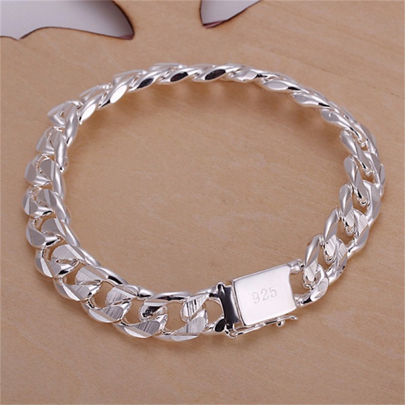 Pulsera De Plata De Ley 925 Para Hombre Y Mujer Brazalete Joyería De Cadena Fina