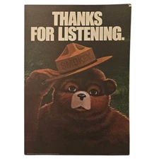 Vintage 1974 Smokey The Bear Poster Thanks For Listening 13" x 18.5”