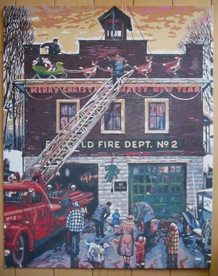 VINTAGE PAINT BY NUMBERS FINISHED WORK, XMAS CHRISTMAS SANTA, FIRE DEPARTMENT