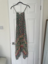 Ladies Boho Hippy festival Holiday Strappy Long Dress Size M L Handkerchief Hem 