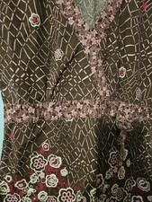 Barco Brand Pink Floral Print On Brown Scrub Top - sz S