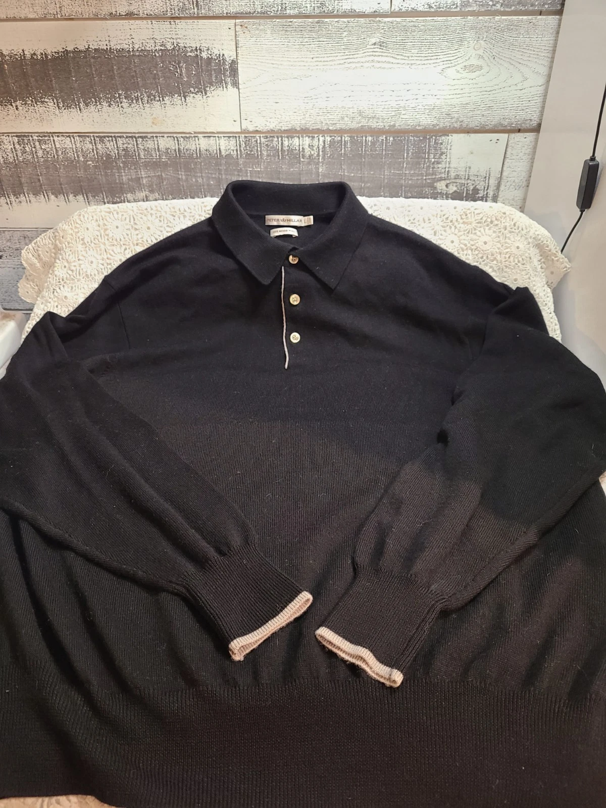 Peter Millar Black Sweater Size Large 100% Merino Wool Pullover