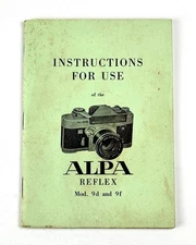 Alpa 9d 9f Camera INSTRUCTION MANUAL USERS GUIDE / OPERATING MANUAL