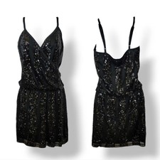 Express Sequined Embellished Striped Surplice Mini Dress in Black Size XS