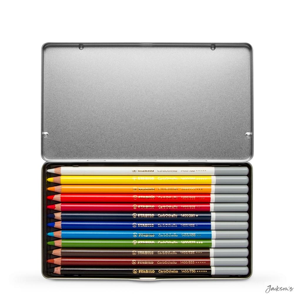 Stabilo Carbothello Pastel Pencils Metal Tin Set Of 12 For Drawing